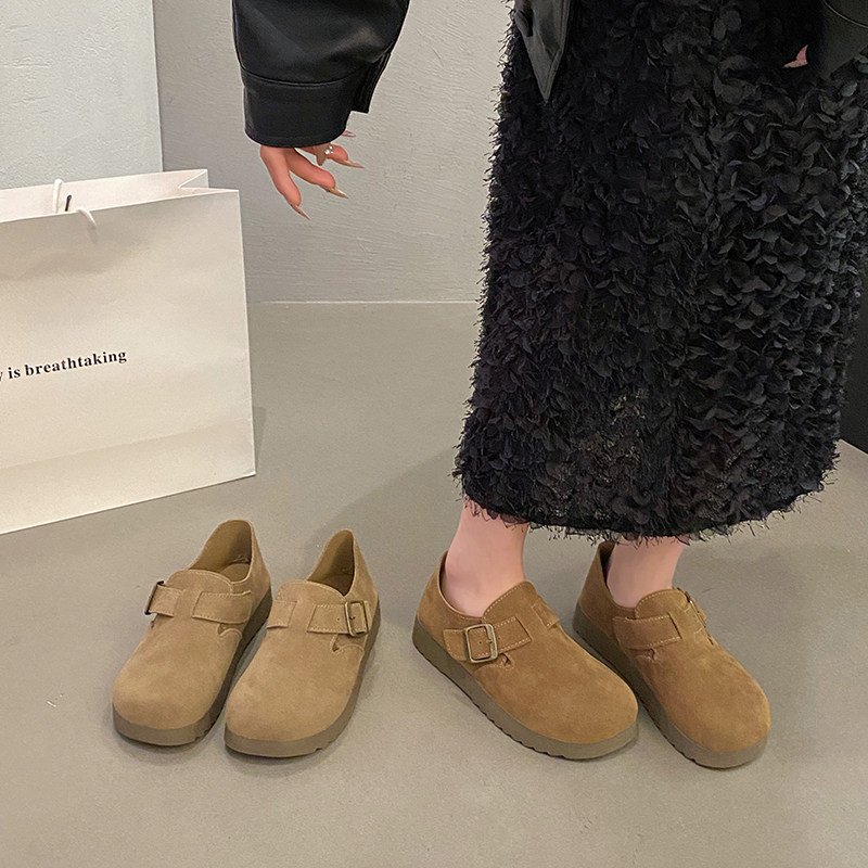 磨砂勃肯鞋女2025新款春季厚底复古软底博肯单鞋一脚蹬平底豆豆鞋,淘宝优惠券,粉丝福利购,淘宝优惠卷