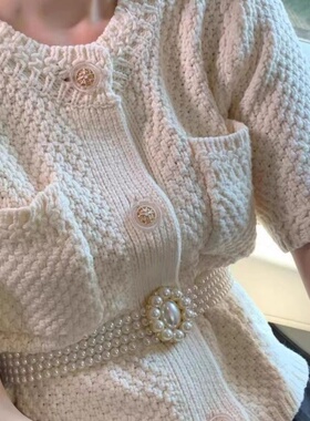 气质时尚装饰松紧韩版配丝巾链条ins风四排珍珠腰链百搭女士