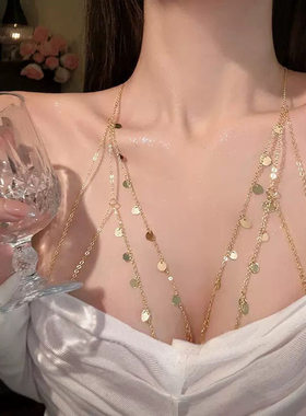 新款胸链身体链锁骨链纯欲风立体项链女性感奢小众配饰金色银色