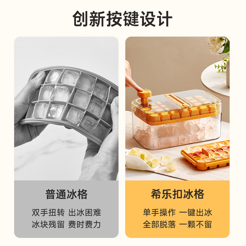 冰块模具食品级家用一键按压冰格自制冰块神器带盖制冰盒储冰盒-图0