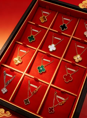 幸运四叶草红色项链女纯银镀18k锁骨链轻奢不易新款贝白金黄金