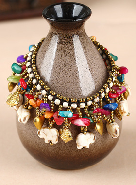 欧美波西米亚风跨境松石铜配件泰国蜡线编织原创服饰搭配大象手链