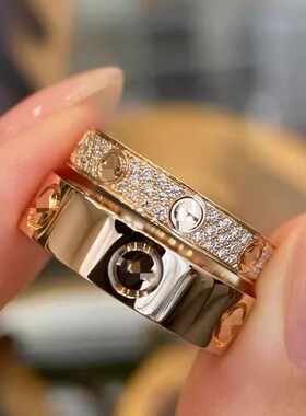 钉子戒指男女18K经典款玫瑰金高版本love满天星情侣对戒指环订婚