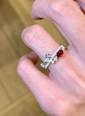 轻奢紫色白金锆石粉色浪漫戒指