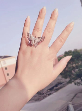 天官赐福古风蝴蝶戒指手镯铃铛一体汉服首饰开口手环手链宫廷饰品