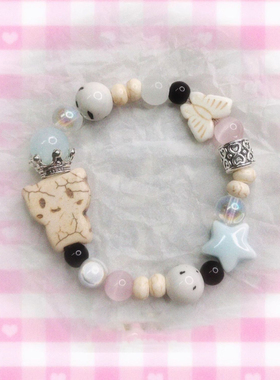 小熊小猫串珠手链女生小众个性手串闺蜜陶瓷可爱饰品潮流新中式