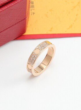 厂家直销卡加钛钢戒指两三排钻宽窄版镶钻满天星玫瑰金情侣指环