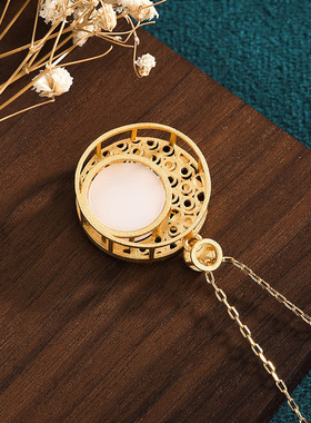 艾尔缘国潮珐琅平安扣吊坠仿和田玉镀金项链女复古宫廷风旗袍饰品