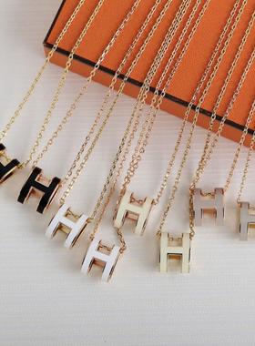 H字母项链男女珐琅大号吊坠情侣POPmini锁骨链闺蜜礼物轻奢镀金