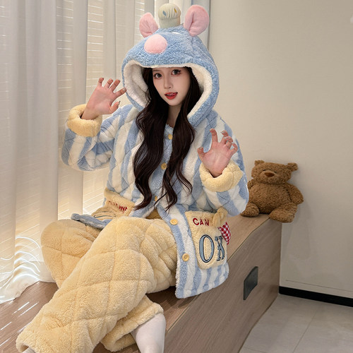 巨保暖【料理鼠王】2025年冬季睡衣女夹棉三层加厚保暖家居服外穿 - 图0