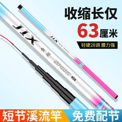 冰蓝粉新款儿童亲子户外短节便携买一送一钓鱼竿鱼竿套装溪流竿 - 图1