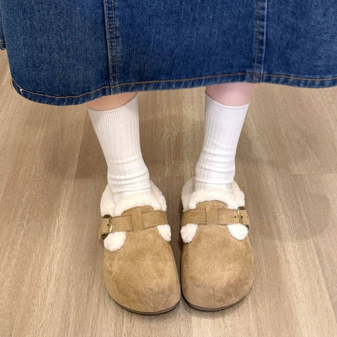 加绒勃肯鞋毛绒包头毛毛棉拖鞋女外穿2025新款冬季雪地靴半拖鞋子,淘宝优惠券,粉丝福利购,淘宝优惠卷