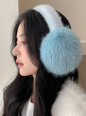 绿色仿兔毛软萌可爱毛绒耳捂子保暖防冻护耳秋冬季耳罩女耳套耳暖