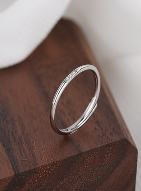 s925纯银轻奢小众日式极细小钻戒简约素圈女戒指细圈尾戒指环配饰