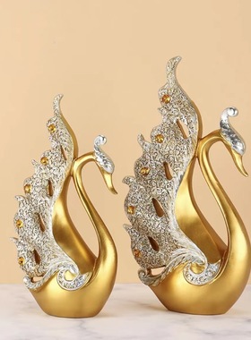 创意礼物欧式酒柜电视柜客厅家居工艺装饰树脂孔雀摆件两款选天鹅