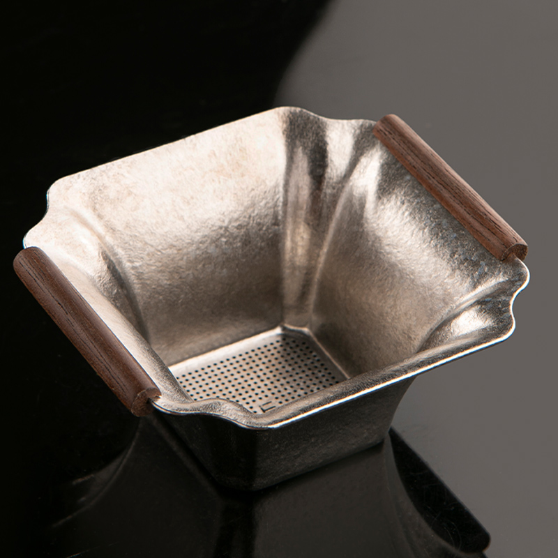 中式复古花梨纯钛茶滤茶漏一体千孔超细茶叶过滤网隔公道杯高档滤 - 图1