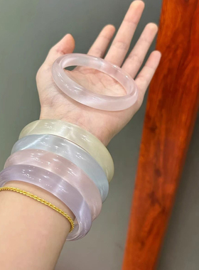 白月光百搭气质手镯女荔枝冻冻猫眼效应高冰玻璃女生镯子闺蜜礼物