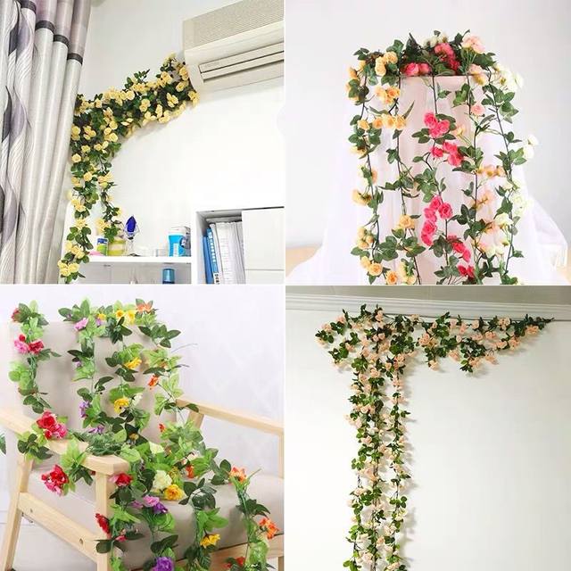 Simulated rose fake flower vine wall hanging air conditioning water pipe covering decorative living room ceiling plastic plant flowers
