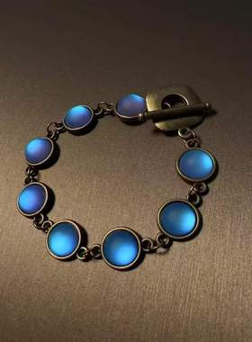 复古磨砂蓝珠项链毛衣链蓝色治愈系中古镶嵌多层串珠双层项链手链