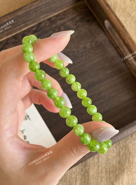 新中式橄榄玉石串珠手链小众高级感复古vintage国风玉髓叠戴手串