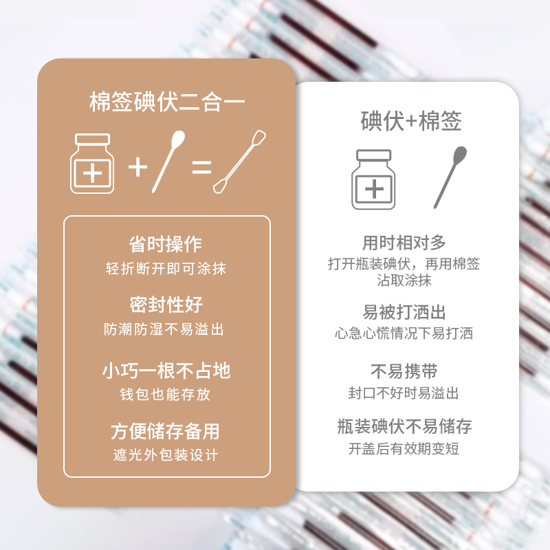 600支碘伏棉签棉棒一次性碘酒精消毒液婴儿脐带棉球便携应急清洁 - 图2