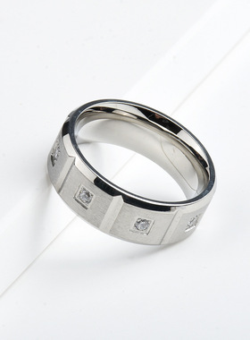 跨境亚马逊8mm钛钢镶钻哑光垃丝戒指环 欧美风男女中性穿搭镯环
