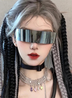 赛博朋克太阳眼镜女拍照道具一体式墨镜男潮偏光科技感未来银色