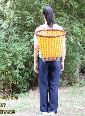 钢化背篓双肩手工编织黄红绿白色筐塑料篼买菜采摘舞蹈道具云贵川