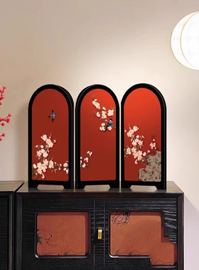 喜上眉梢小屏风红色桌面摆件新中式客厅玄关高级感小众家居装饰品