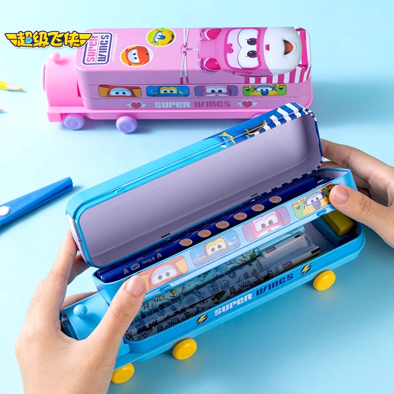 Disney Princess Elsa Pencil Box Mickey Children Kindergarten Train Stationery Box Stylus Box Car Cartoon Pencil Box Frozen Spider-Man Multifunctional Pen Bag Christmas Gift