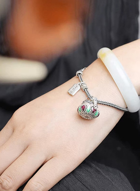 可打开镂空南瓜香囊吊坠女中式复古珐琅彩项链手链香熏嘎乌盒手串