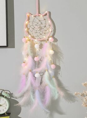 少女心捕梦网挂饰风铃手工diy成品羽毛编织挂件可爱儿童房装饰
