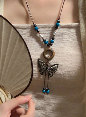 新中式古风陶瓷吊坠项链女款2026新款国风长款毛衣链小众百搭配饰