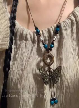 波西米亚复古蝴蝶长款项链女款2026新款民族风挂绳毛衣链配饰装饰