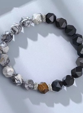 天然黑曜石地图石钻石切面手串