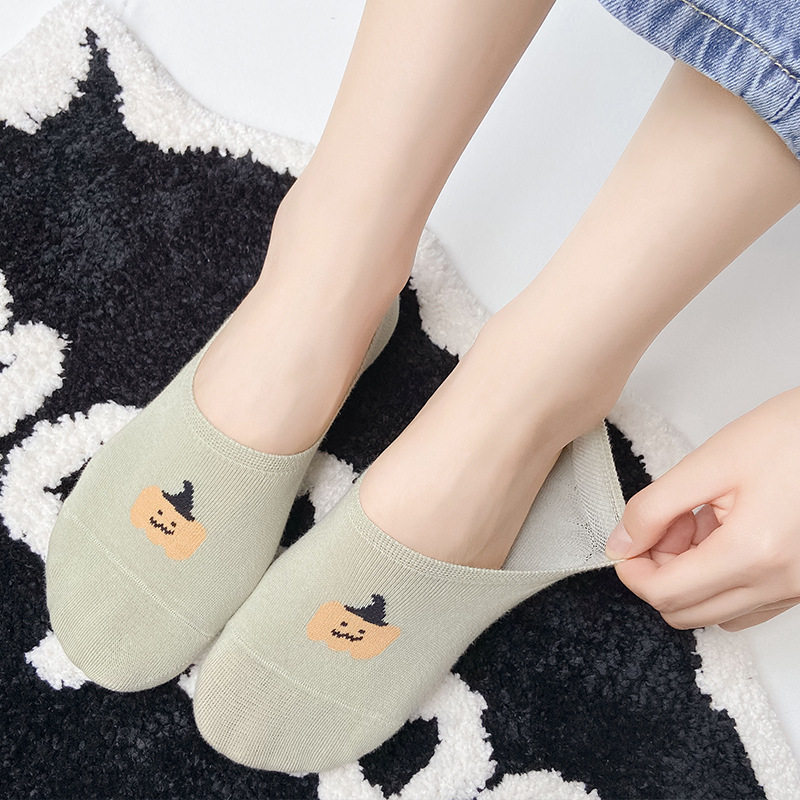 日系袜子船袜女浅口隐形袜薄款防滑不掉跟纯棉短袜甜美可爱
