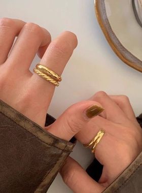 金属双层缠绕扭结戒指女个性日韩冷淡风潮流不规则独特食指戒