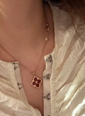 明星同款歌剧院Opera布契拉丝贝母项链女镀18K金四叶草吊坠锁骨链