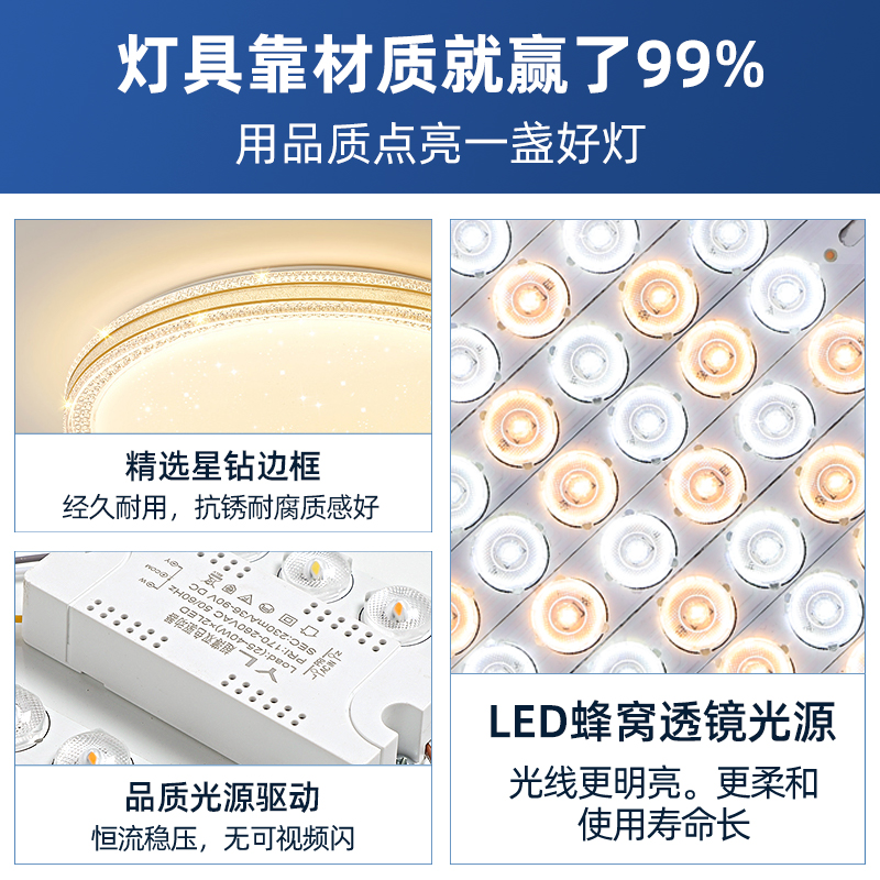 led吸顶灯主卧室灯简约现代客厅灯圆形房间阳台新款灯具全屋水晶 - 图2