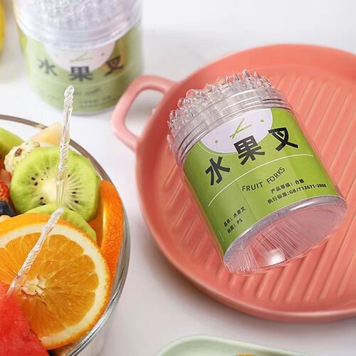 一次性水果叉透明小叉子家用蛋糕点心签专用食品级安全牙签加硬 - 图0