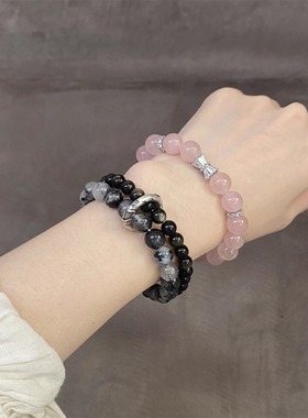 黑发晶金曜石双层手串情侣礼物