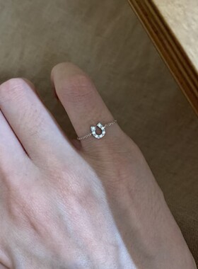 中古18K金色点钻U形马蹄软链条尾戒女复古vintage轻奢小指戒指