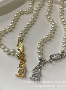 西太后项链珍珠欧朋克风链条锁头吊坠复古轻奢短款锁骨链