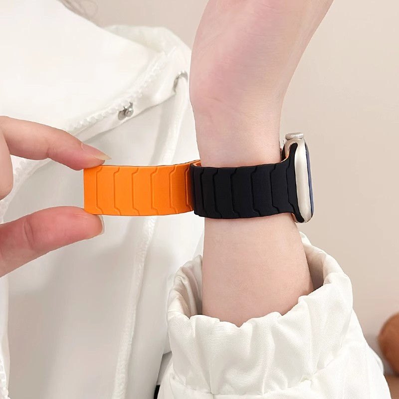 适用applewatch ultra3表带iwatch9苹果S10手表S9硅胶磁吸高级铠甲男运动watchs8运动SE女智能7腕带49mm新款 - 图2