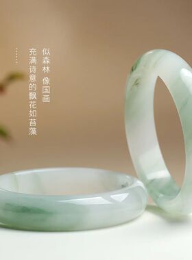 新疆天山翠冰种手镯飘翠冰透真玉石镯子国风气质女友妈妈礼物证书