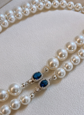 倪妮同款澳白珍珠项链女款2025新款温莎蓝宝石正圆强光锁骨链颈链