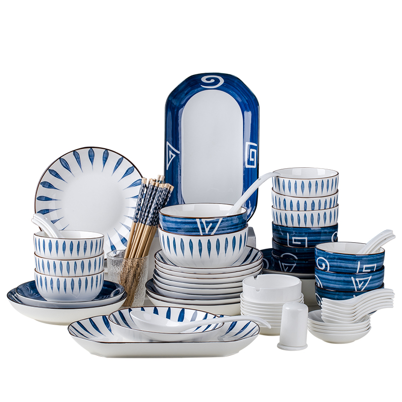 日式碗碟套装家用餐具陶瓷盘子碗高级感碗盘碗筷碗具釉下彩圆形