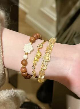 【年年有鱼】新中式金色拉丝锦鲤铜钱棕绳手链女复古编织手绳手饰