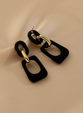 花迹黑色亚克力耳环女气质高级大气简约百搭耳饰欧美夸张个性耳坠