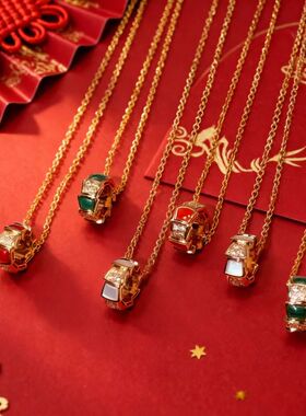 锁骨满钻蛇项链女纯银镀18k玫瑰金蛇头蛇骨多三圈轻奢小众款配饰